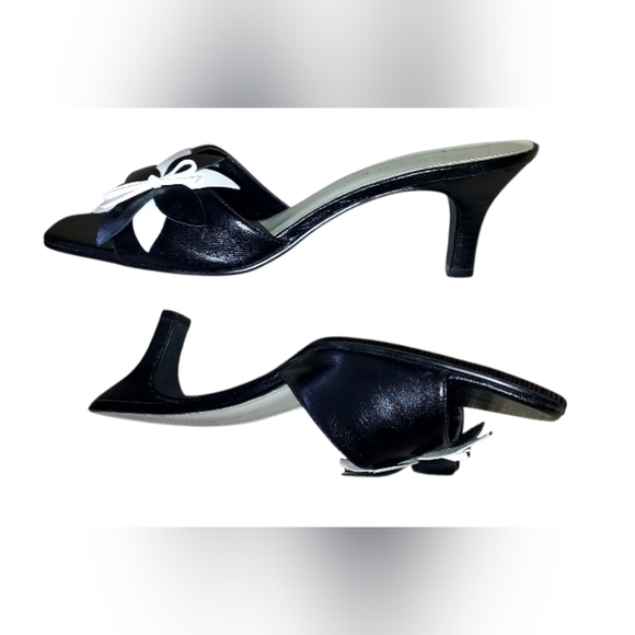Black and White Parade Slide Kitten Heels - Picture 3 of 7